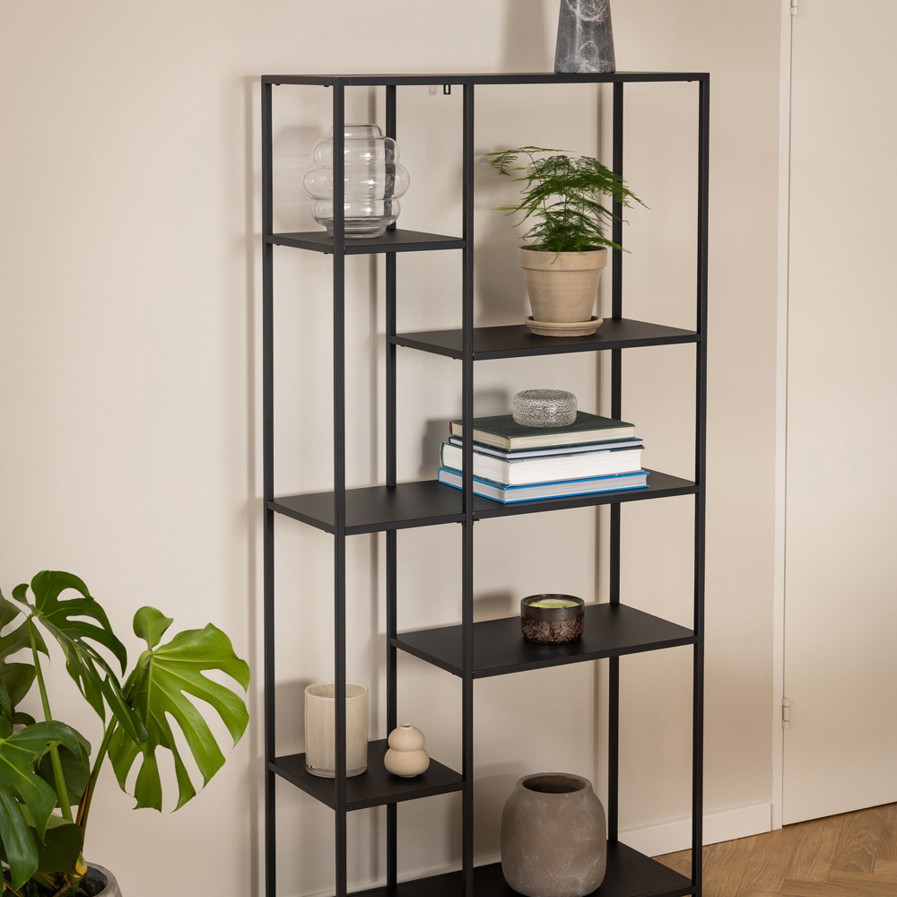 Furniture To Go Newcastle Matt Black 6 Shelf Asymmetrical Bookcase Image 6