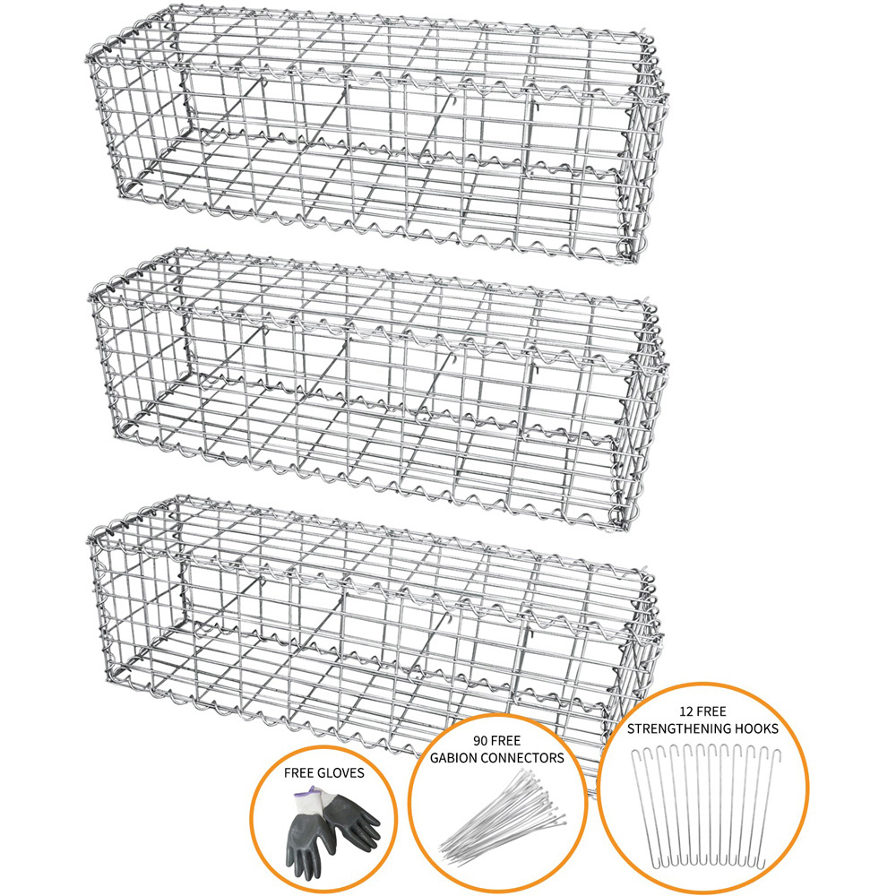 MonsterShop Gabion Basket 100 x 30 x 30cm 3 Pack Image 4