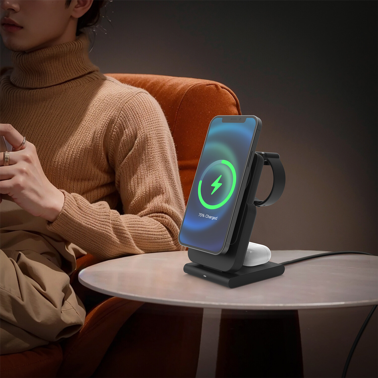 Wireless Charging Stand with Power Bank - Grey Image 4