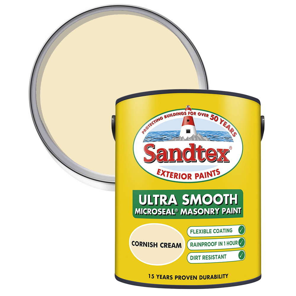 Sandtex Cornish Cream Ultra Smooth Microseal Exterior Masonry Paint 5L Image 1