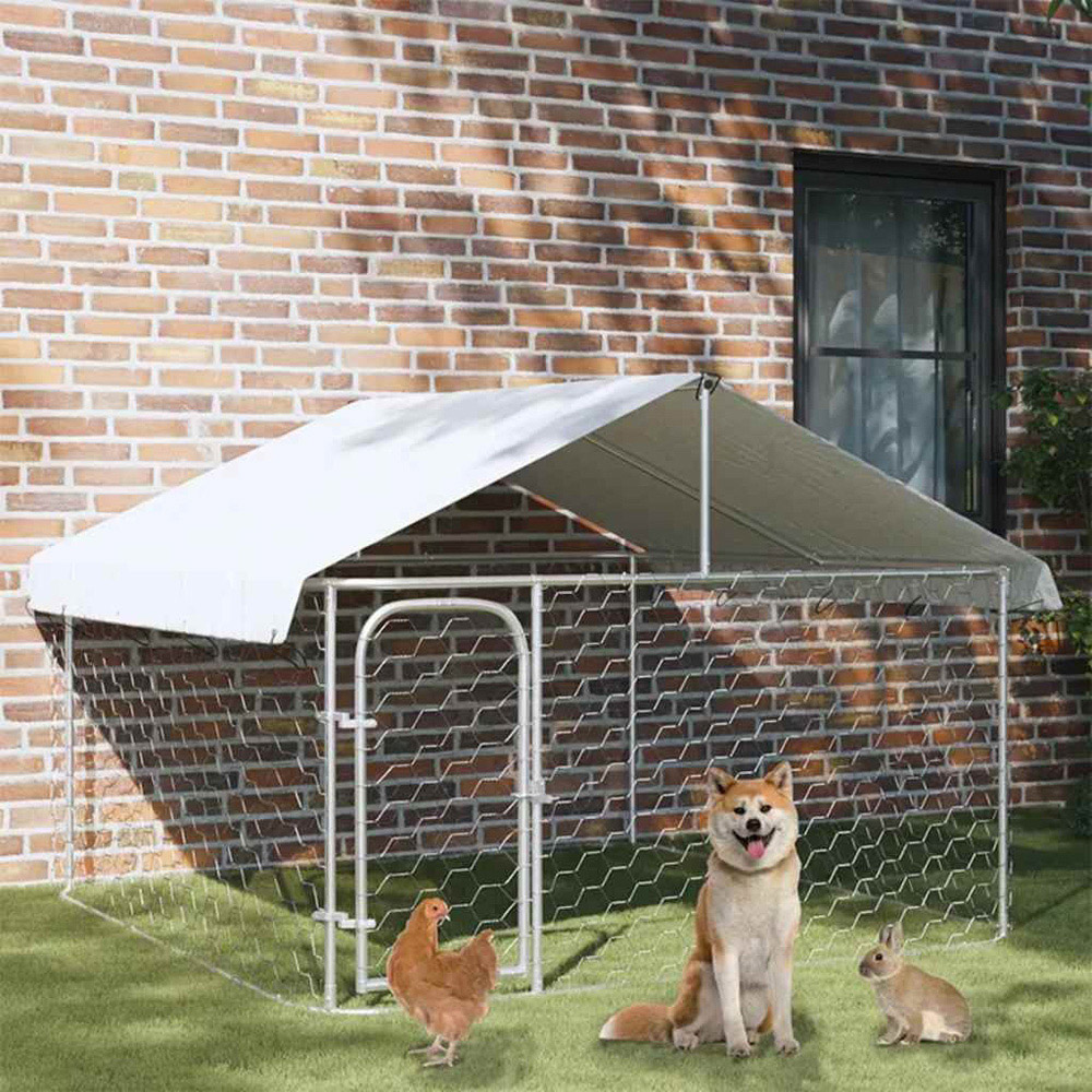 Walplus Silver Galvanised Steel Outdoor Apex Dog Kennel with Roof 6.5 x 6.5ft Image 7