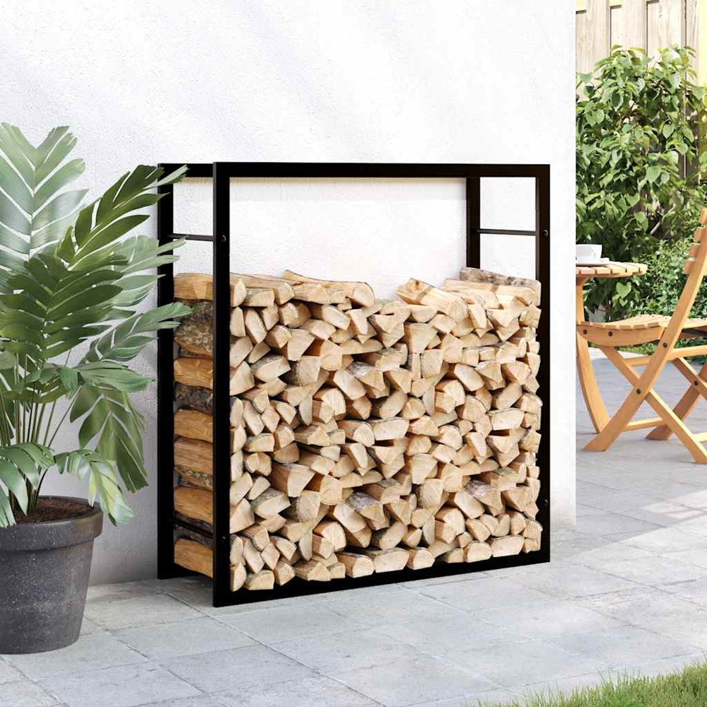 Walplus Matt Black Steel Firewood Log Holder 80 x 28 x 86cm Image 3