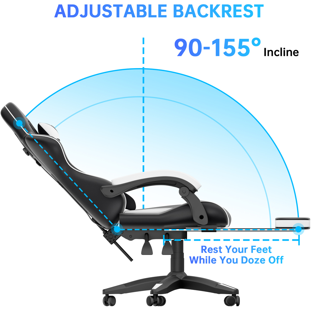 Rattrix Height Adjustable Gaming Chair with Footrest and Lumbar Cushion Black and White Image 4