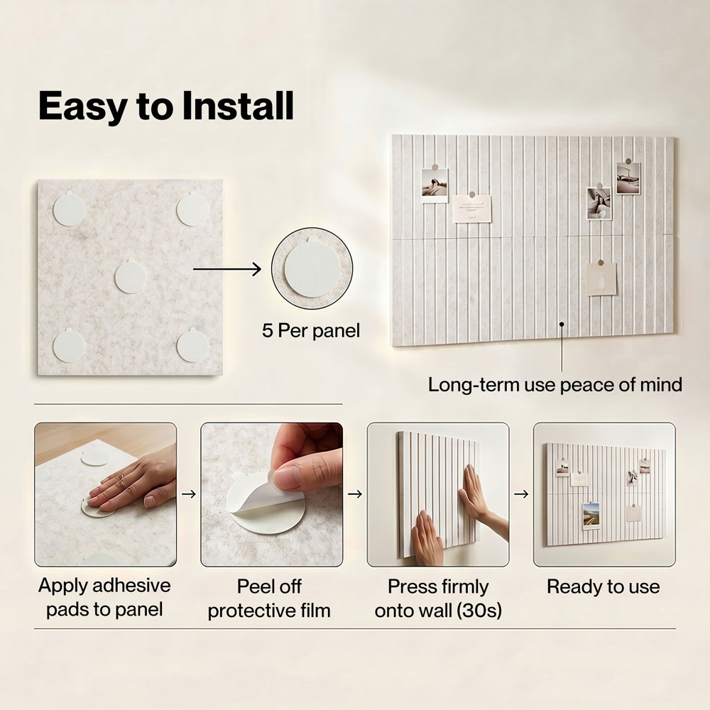 Levede Beige Felt Self Adhesive Notice Board Wall Tile 30 x 30cm 12 Pack Image 4