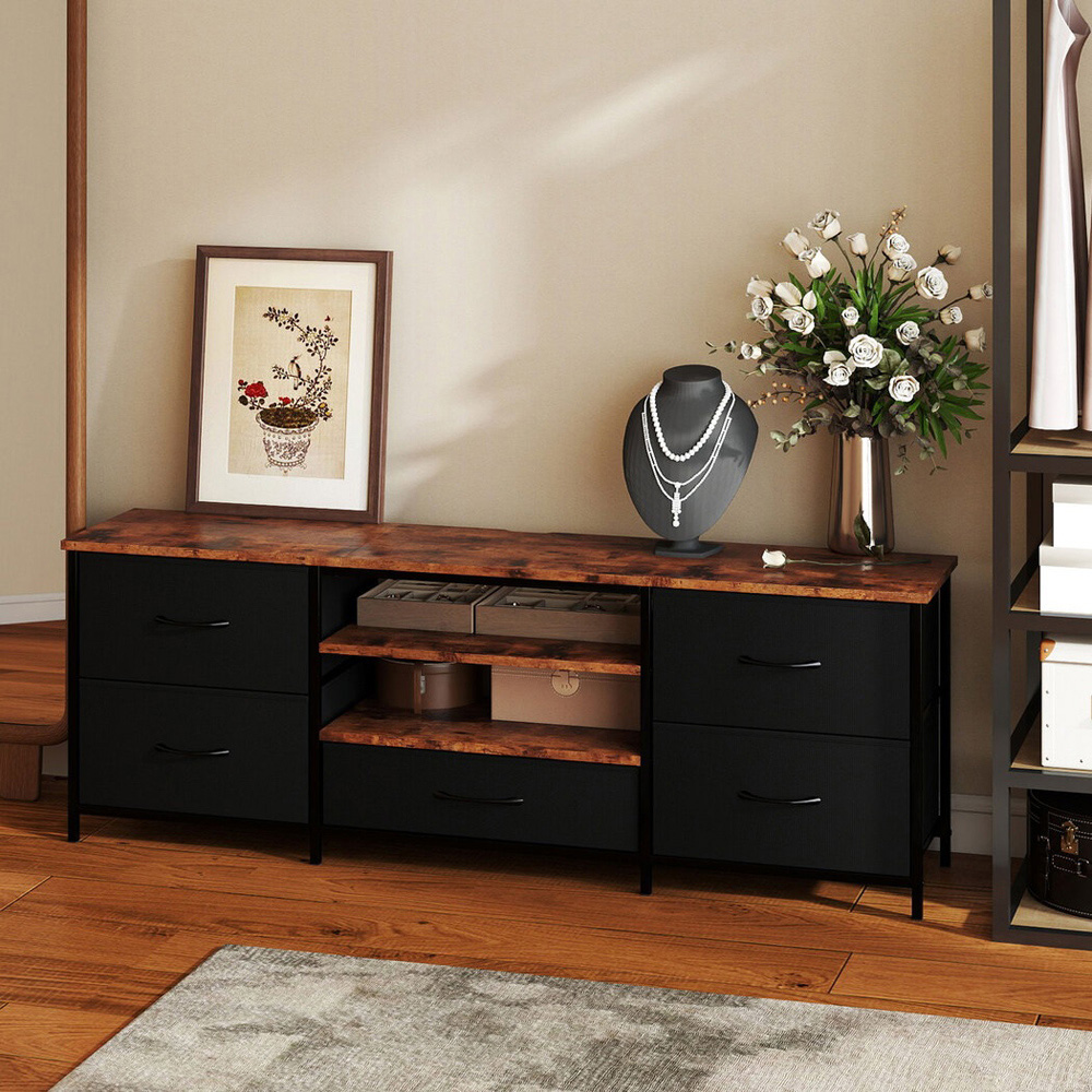 Levede Black and Brown 5 Foldable Drawer 2 Shelf Wooden TV Cabinet Image 3
