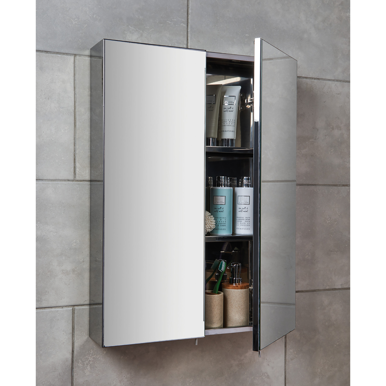 Kensington Silver 2 Door Mirror Bathroom Cabinet Image 3
