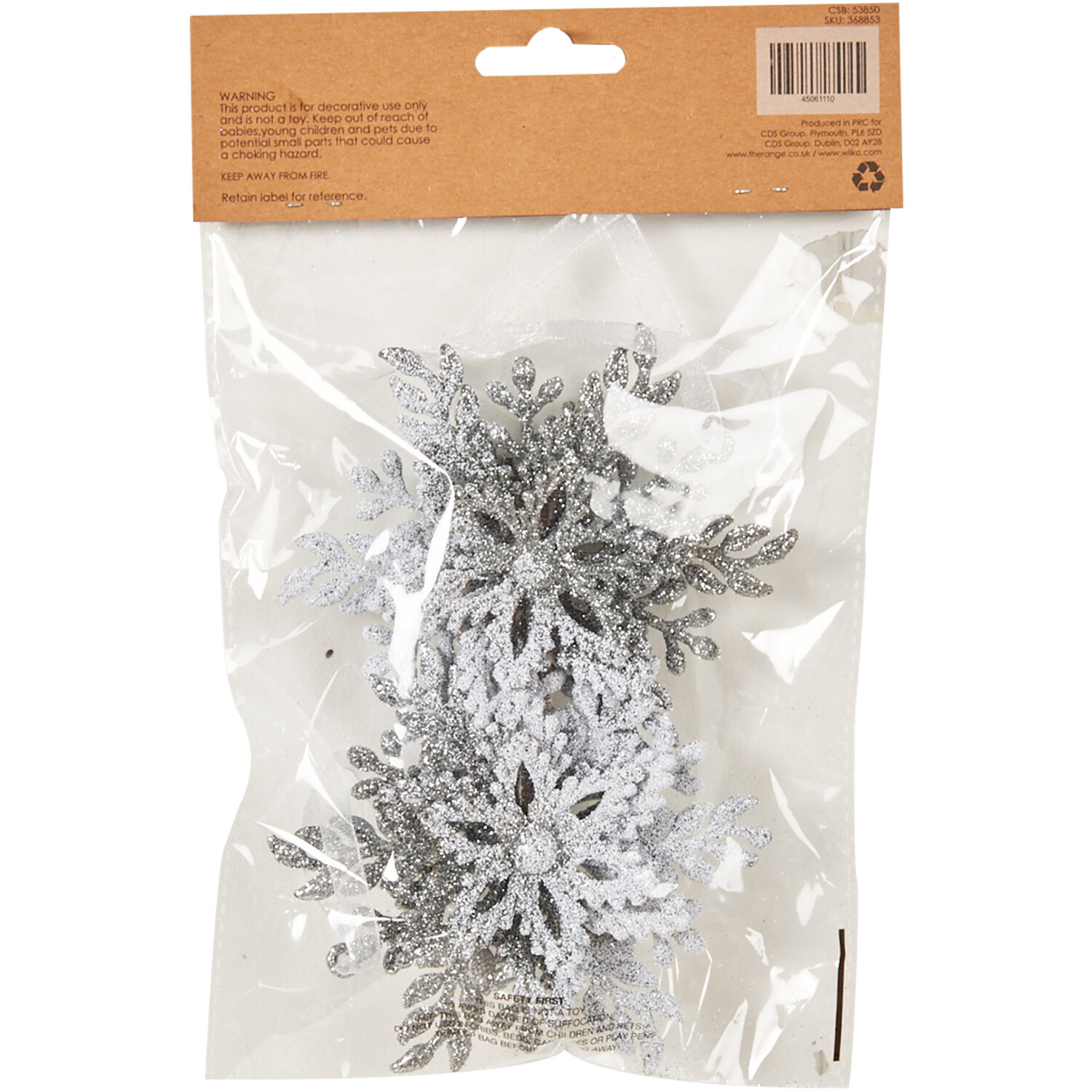 Set of 2 Hanging Icy Snowflakes - Silver Image 2