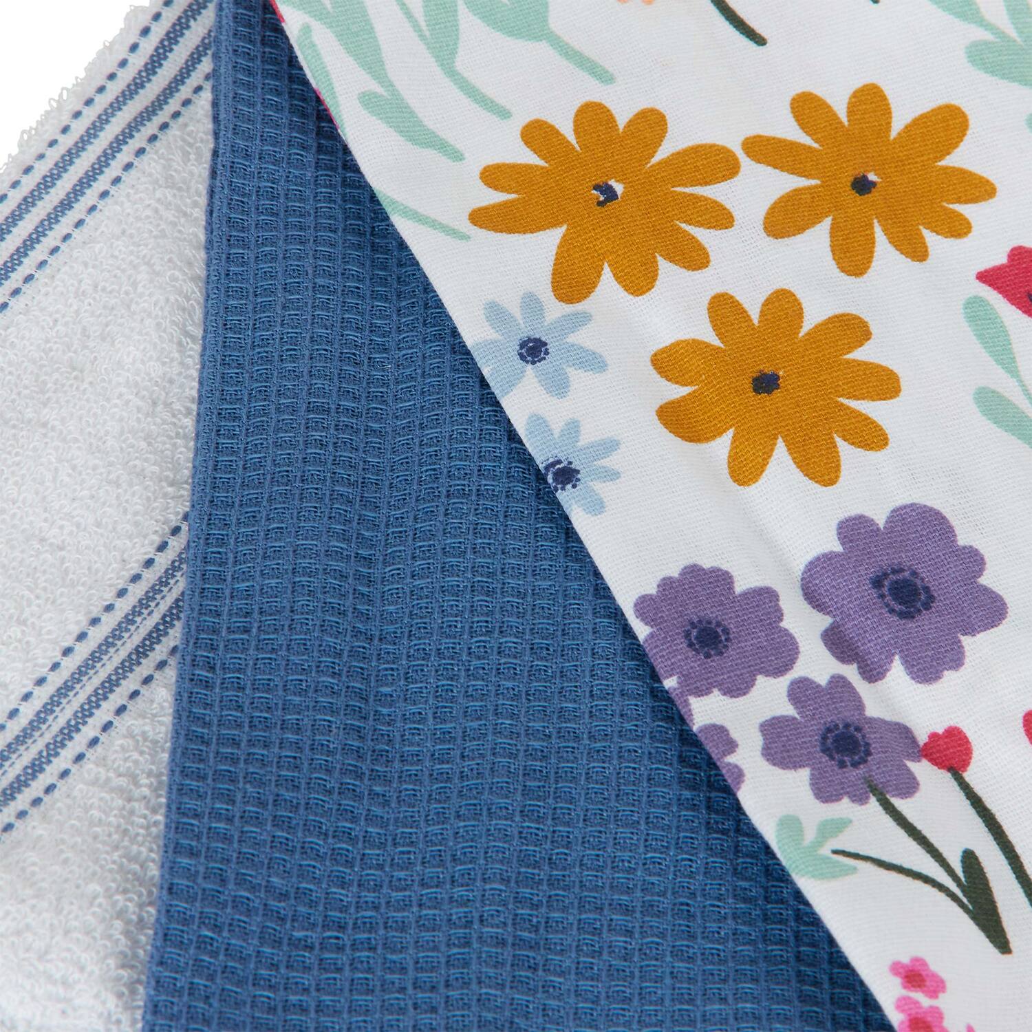 Pack of 3 Wild Flower Tea Towels - Blue Image 3