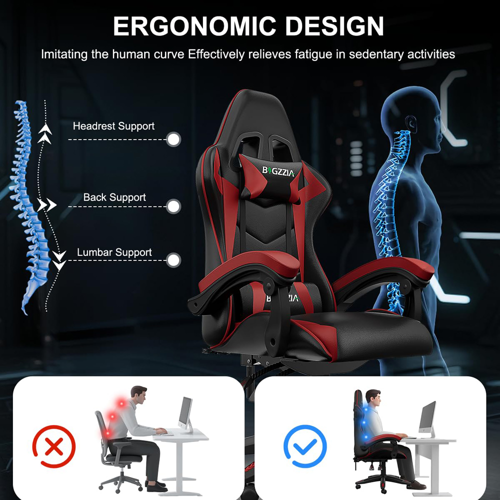 Rattrix Red Height Adjustable Gaming Chair with Bluetooth 5.3 Speakers and Lumbar Support Image 4