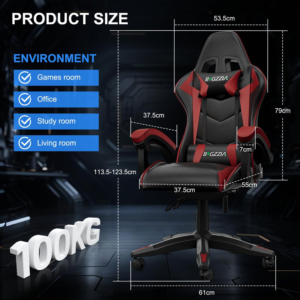 Rattrix Red Height Adjustable Gaming Chair with Bluetooth 5.3 Speakers and Lumbar Support Image 7
