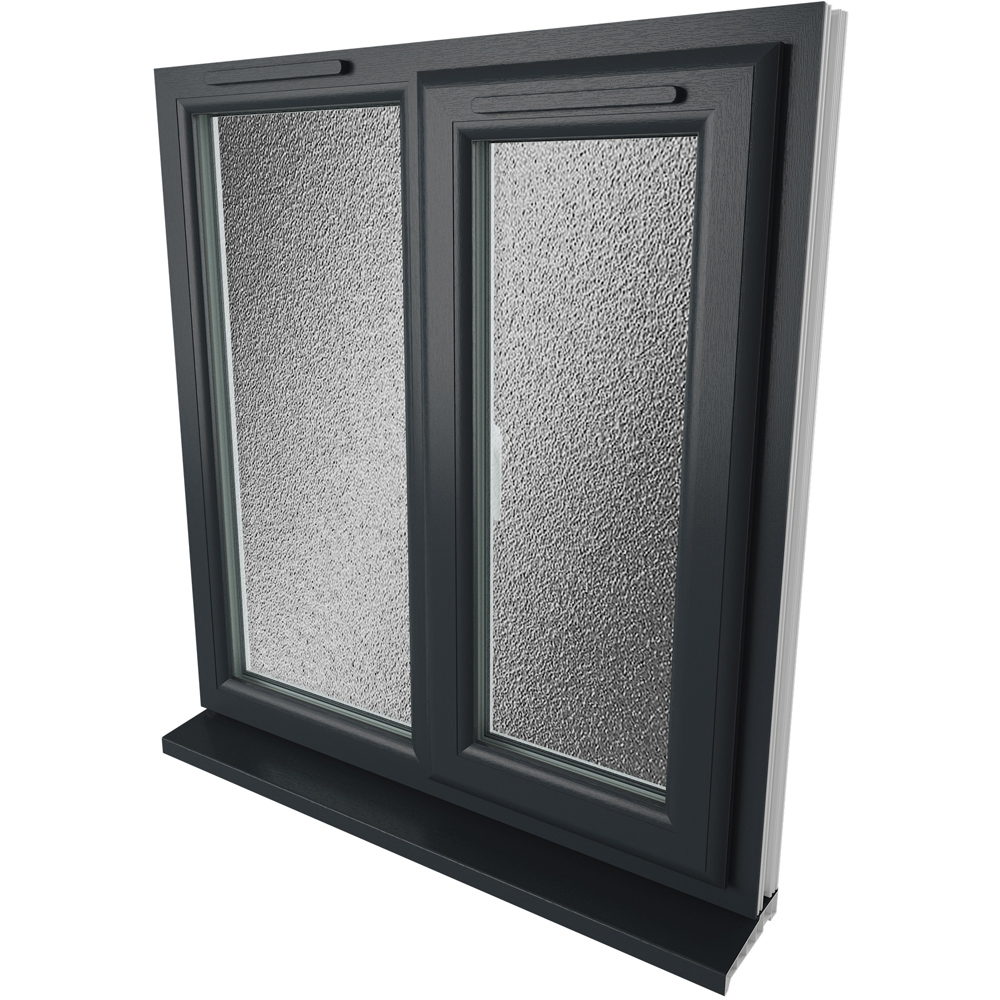Crystal RH Side Hung Next to a Fixed Grey and White Obscure Glass uPVC Triple Glazed Window 965 x 905mm Image 9