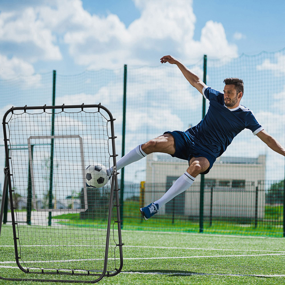HOMCOM Foldable Football Rebounder Net Adjustable Angles with Target Zone, Black Image 2