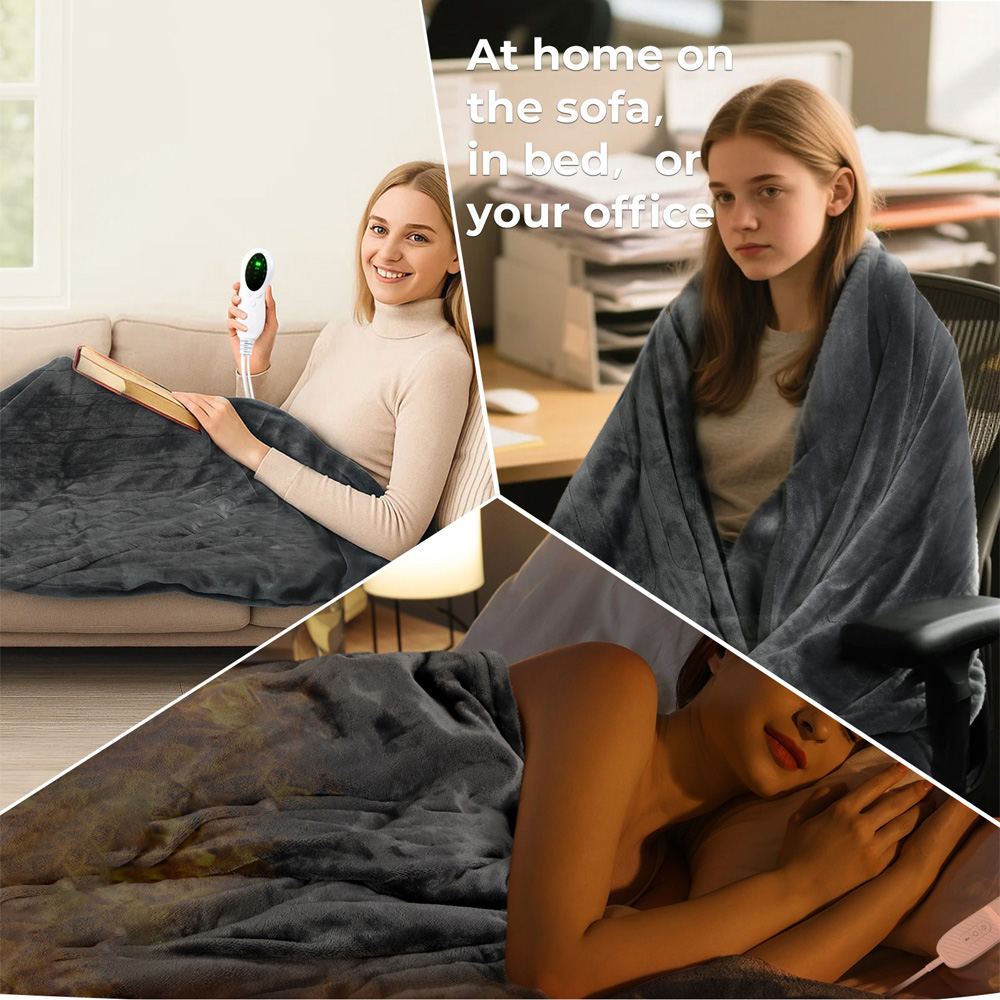 Lavio Grey Flannel Fabric Reversible Electric Heated Throw Blanket 160 x 130cm Image 8