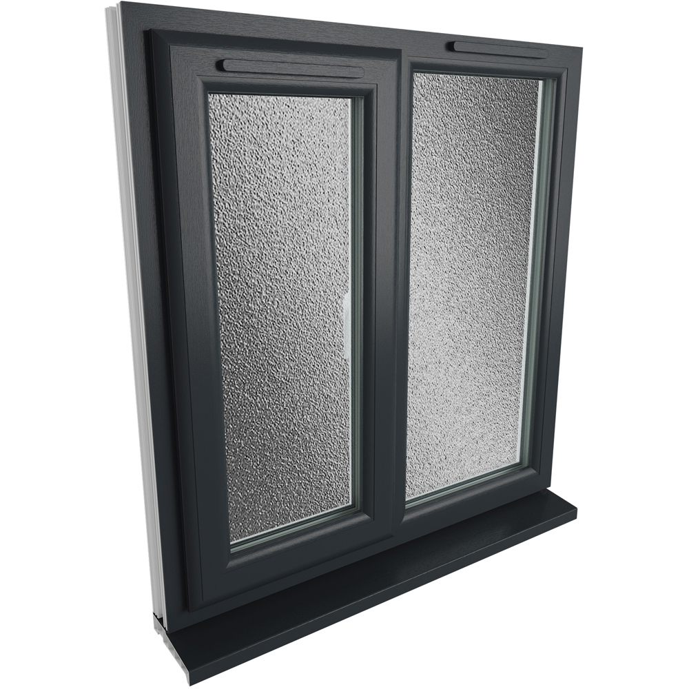 Crystal LH Side Hung Next to a Fixed Grey White Obscure Glass uPVC Double Glazed Window 905 x 965mm Image 9