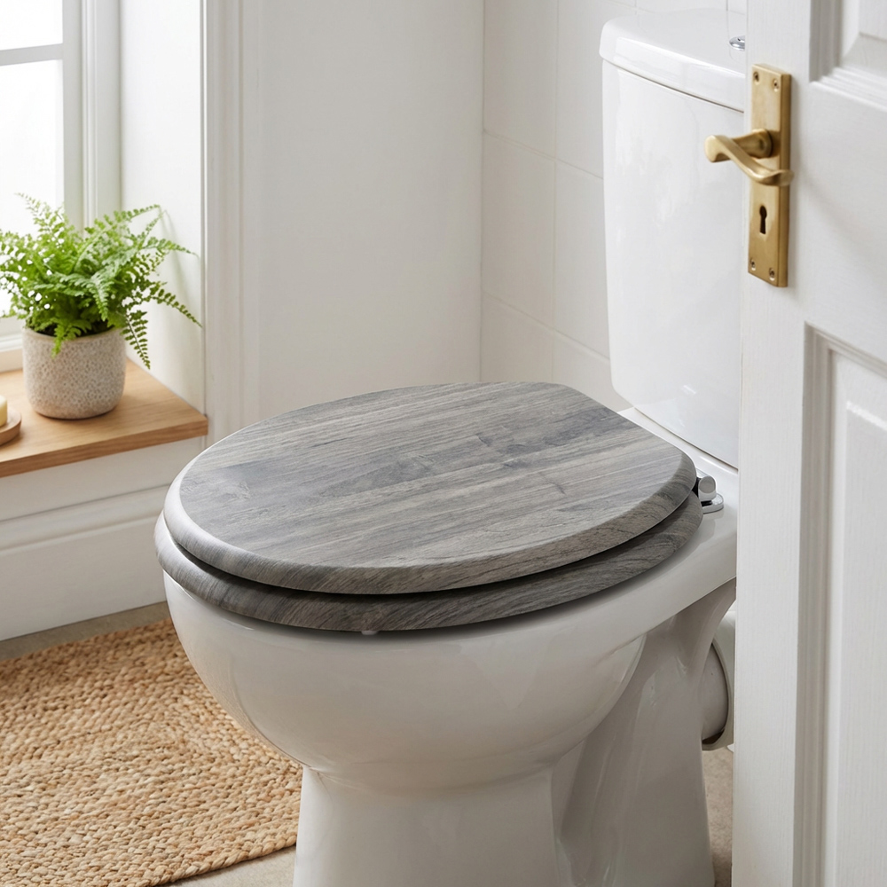 Grey Wooden Effect Toilet Seat Image 8