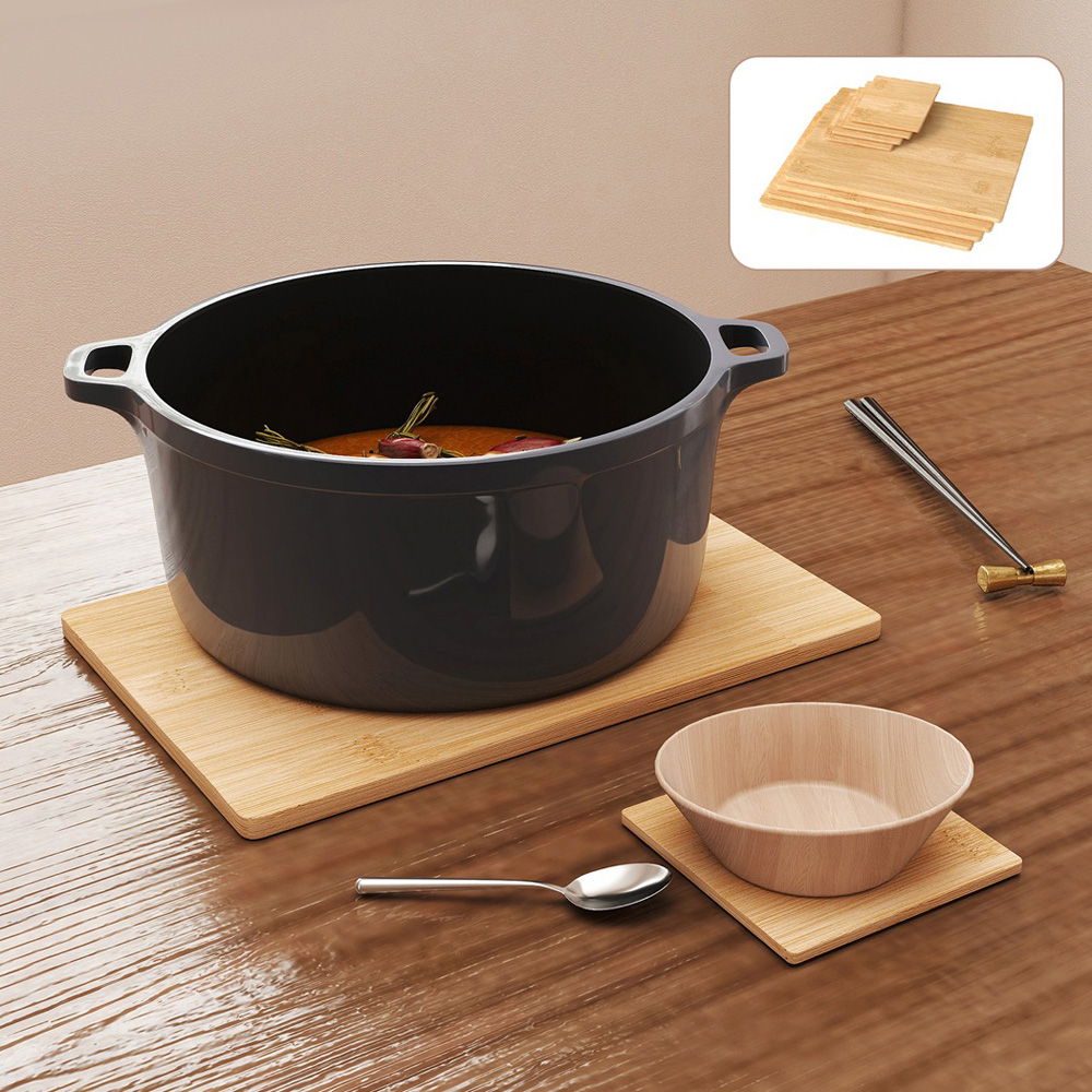 Toque 8 Piece Bamboo Heat-Resistant Wipeable Non-Slip Table Mat and  Coaster Set Image 2