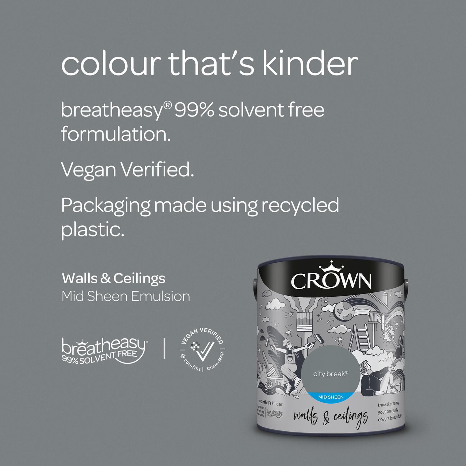 Crown Walls & Ceilings City Break Mid Sheen Emulsion Paint 2.5L Image 9