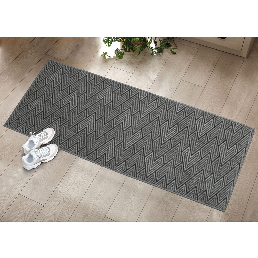 Washable Geometric Runner - Grey or Brown Image 3