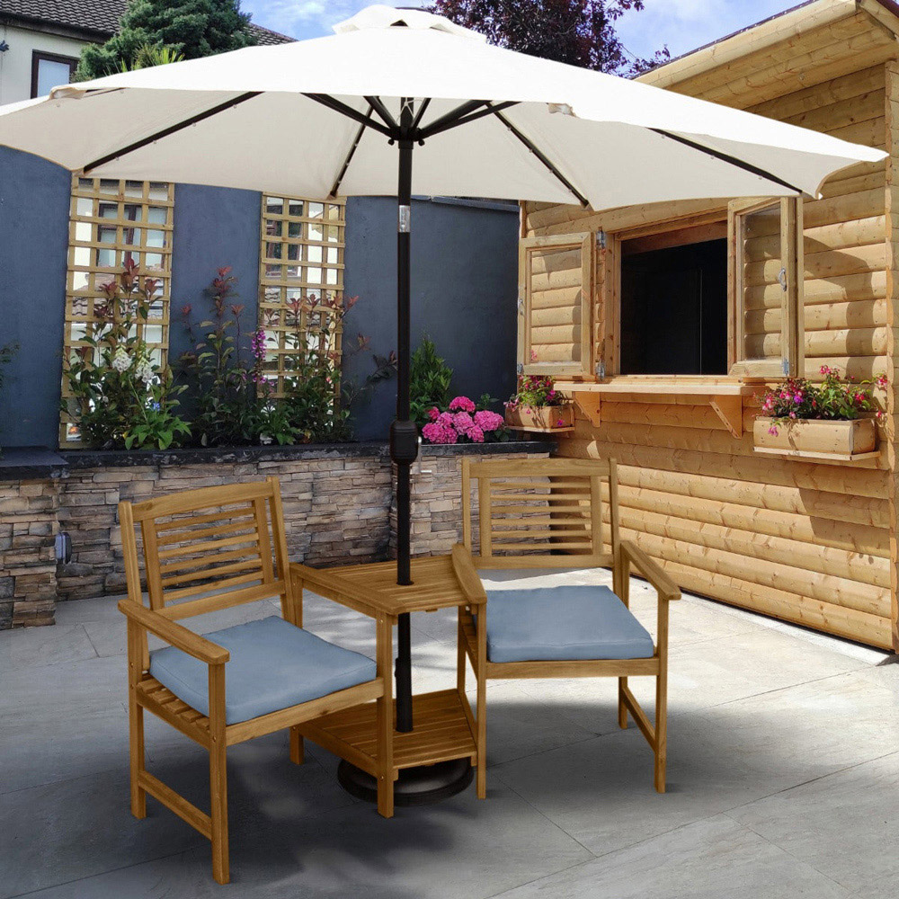 MonsterShop Wooden Companion Seat with Cushions and Umbrella Hole Image 5