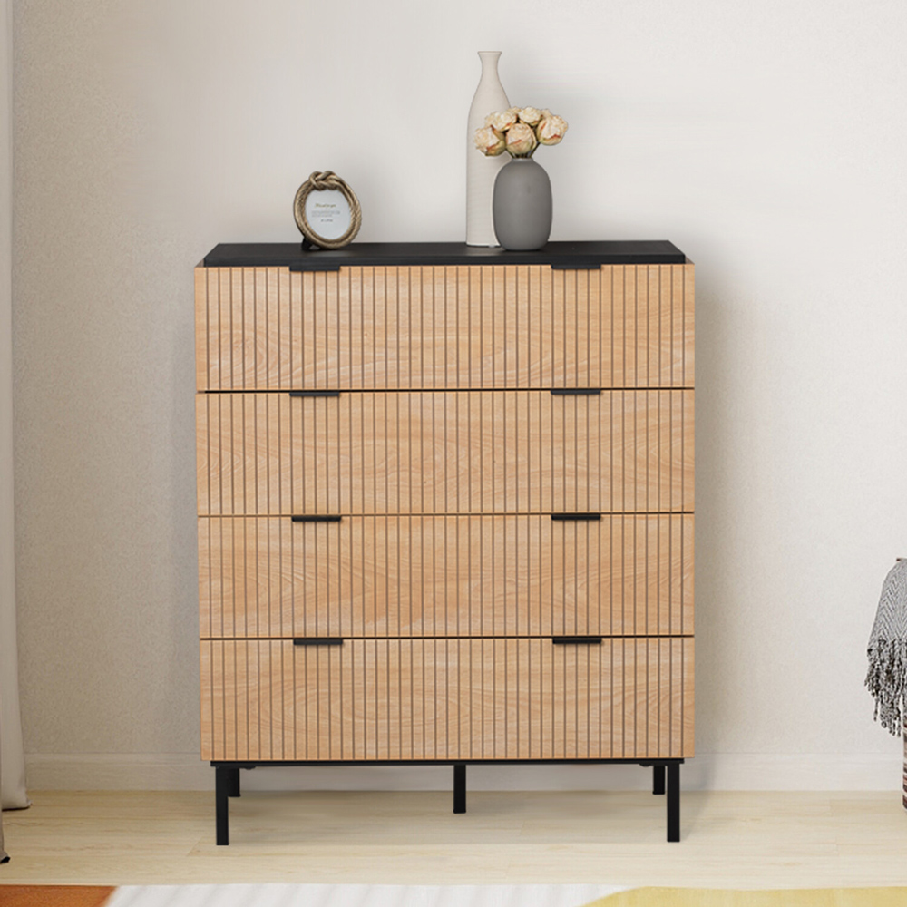 Saxon 4 Drawer Black and Natural Chest of Drawers Image 2