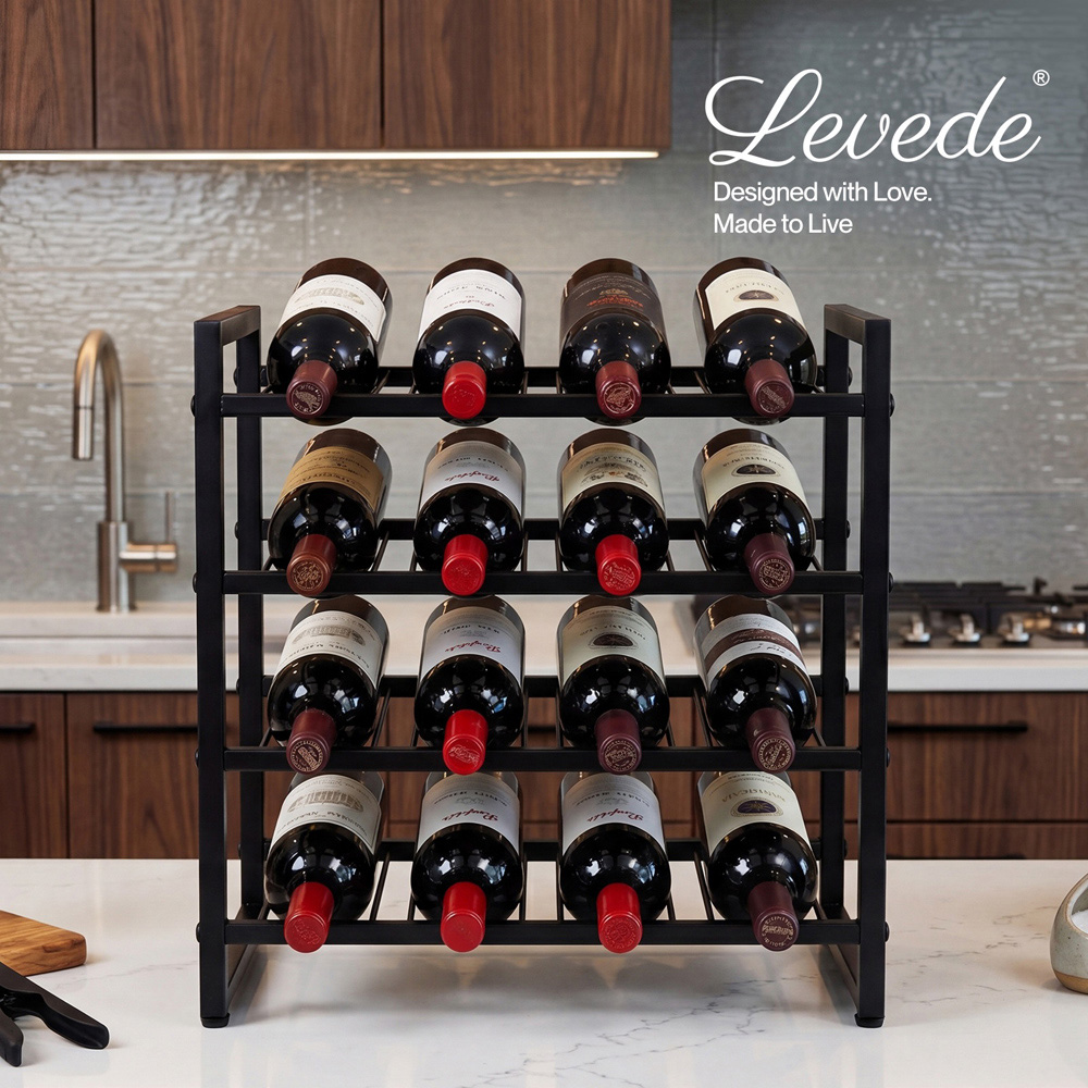 Levede Black Metal 16 Bottle Countertop Wine Rack Image 8