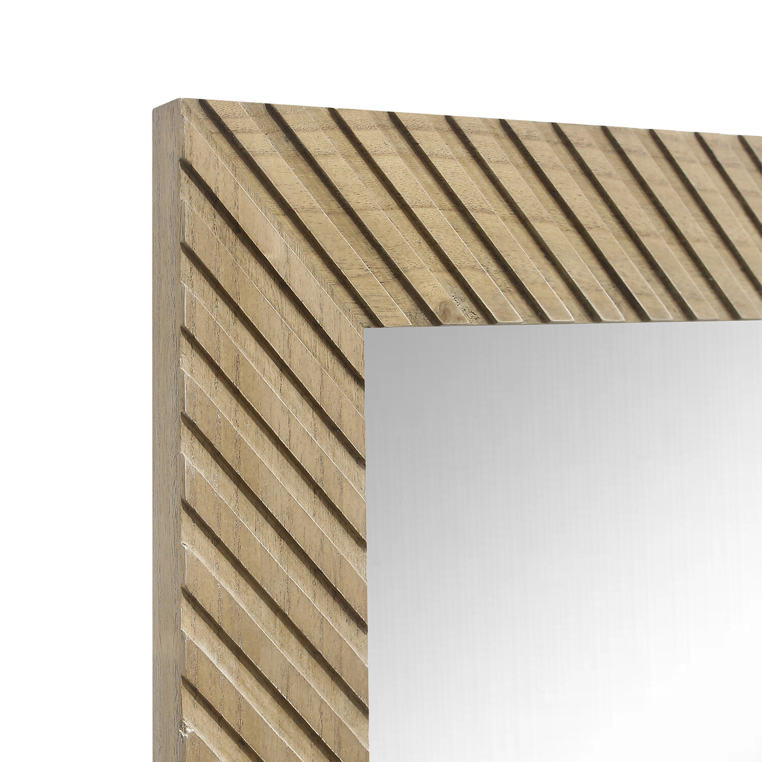 Geometric Carved Wooden Lean To Mirror - Brown Image 3