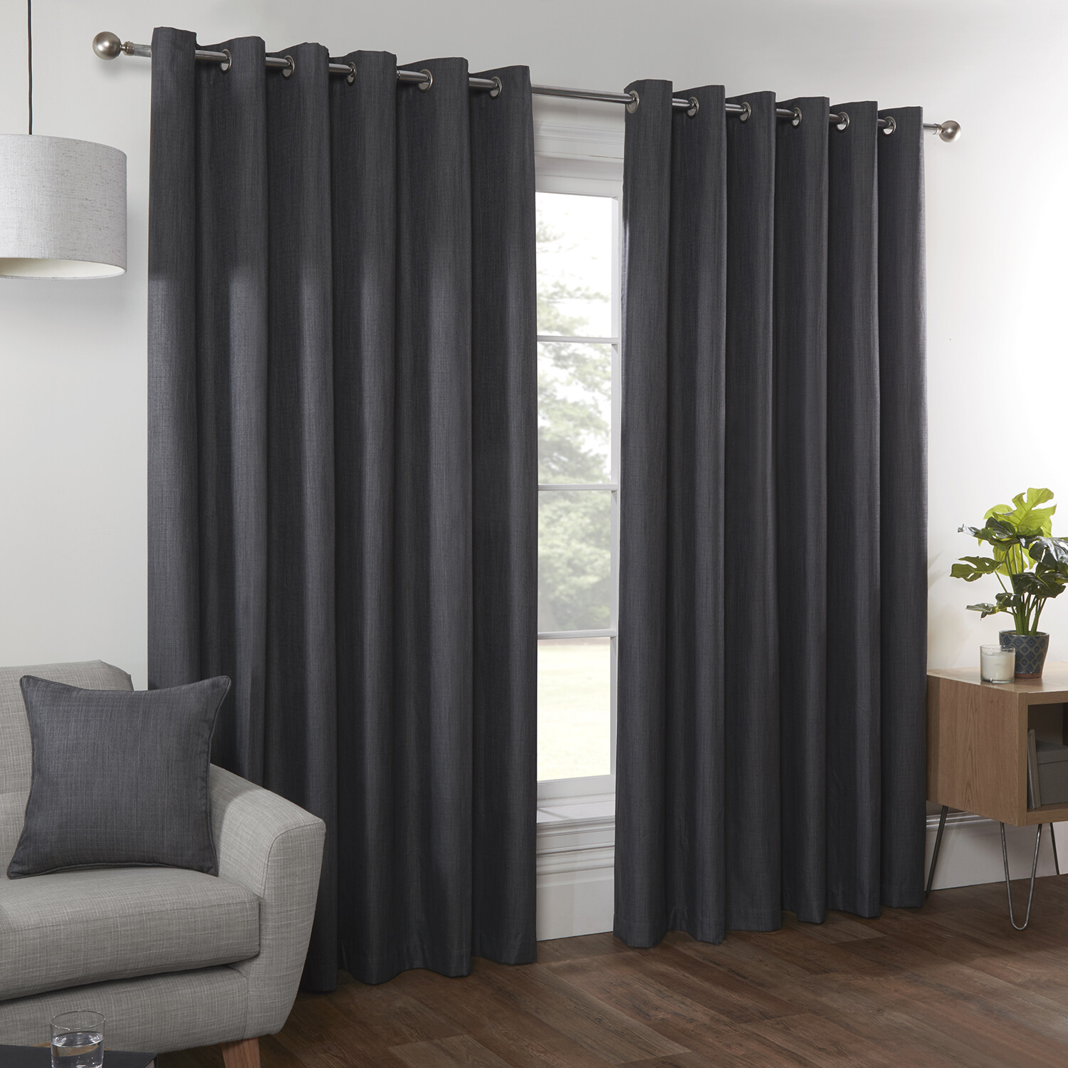 Divante Hoxton Charcoal Blackout Eyelet Curtains 229cm Image 2