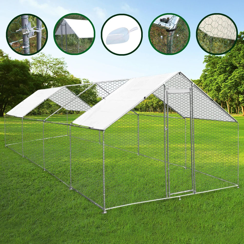 MonsterShop Heavy Duty Metal Walk-In Chicken Run with Cover and Feeding Scoop 2 x 3 x 8m Image 4