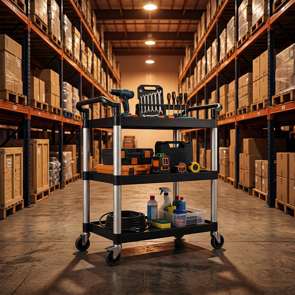 Levede Black 3 Shelf Rolling Tool Storage Cart Image 2