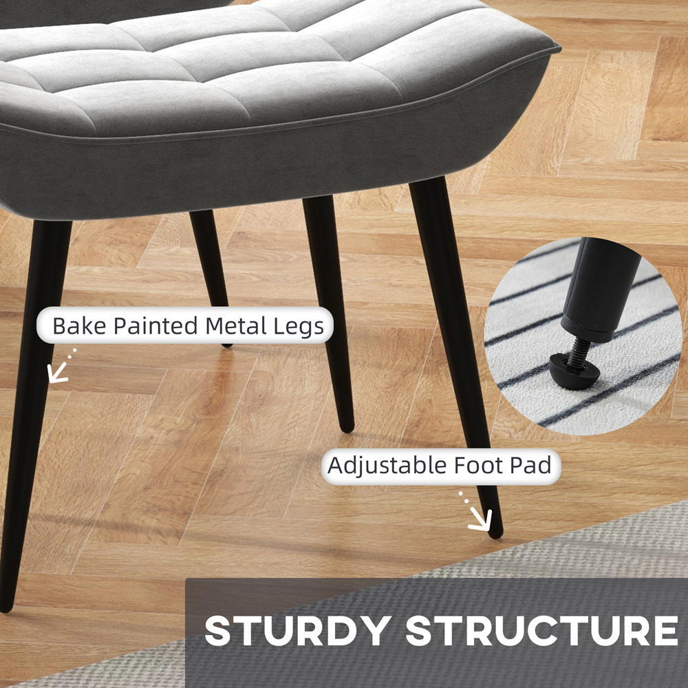 HOMCOM Armless Accent Chair with Footstool Set with Pillow and Steel Legs Grey Image 4
