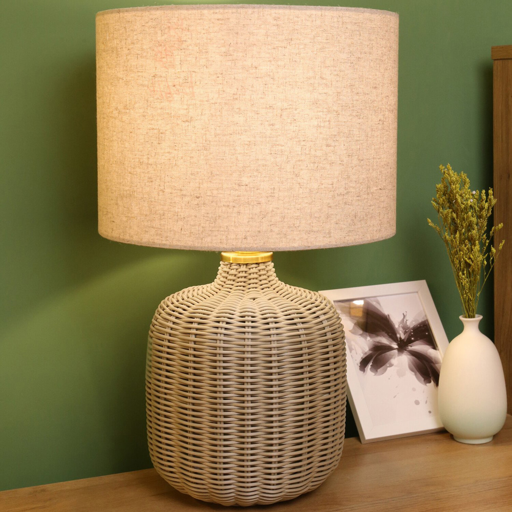 Padstow Rattan Effect Table Lamp Grey Image 6