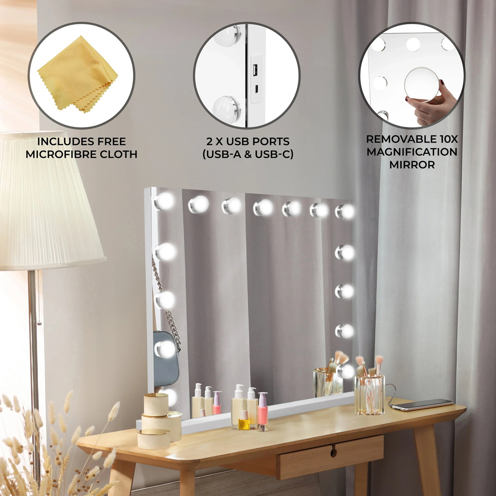 MonsterShop White LED Hollywood Vanity Mirror with Bluetooth Speaker 58 x 46cm Image 4