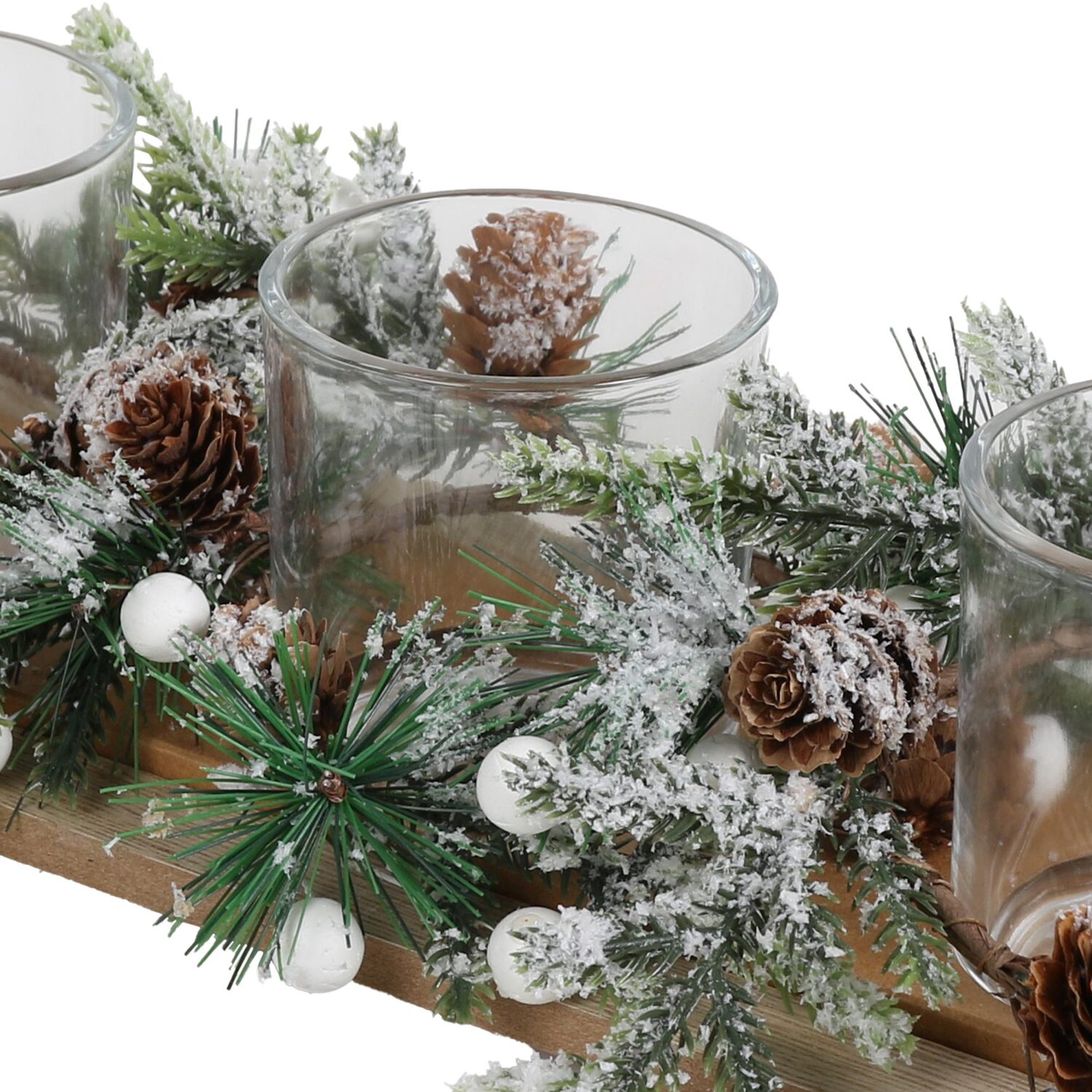 Mistletoe & Pinecone Triple Candle Holder - Natural Image 3