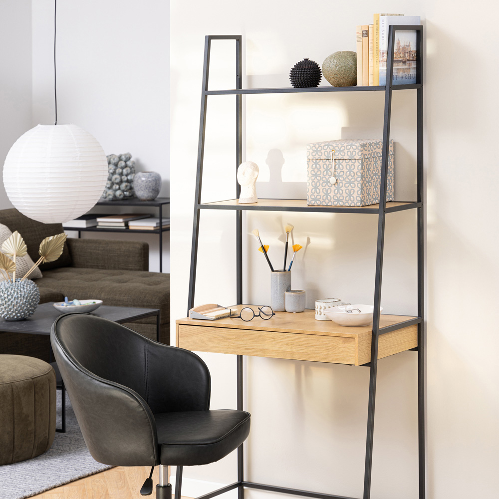Florence Seaford Single Drawer 3 Shelf Oak and Black Bookcase Image 8