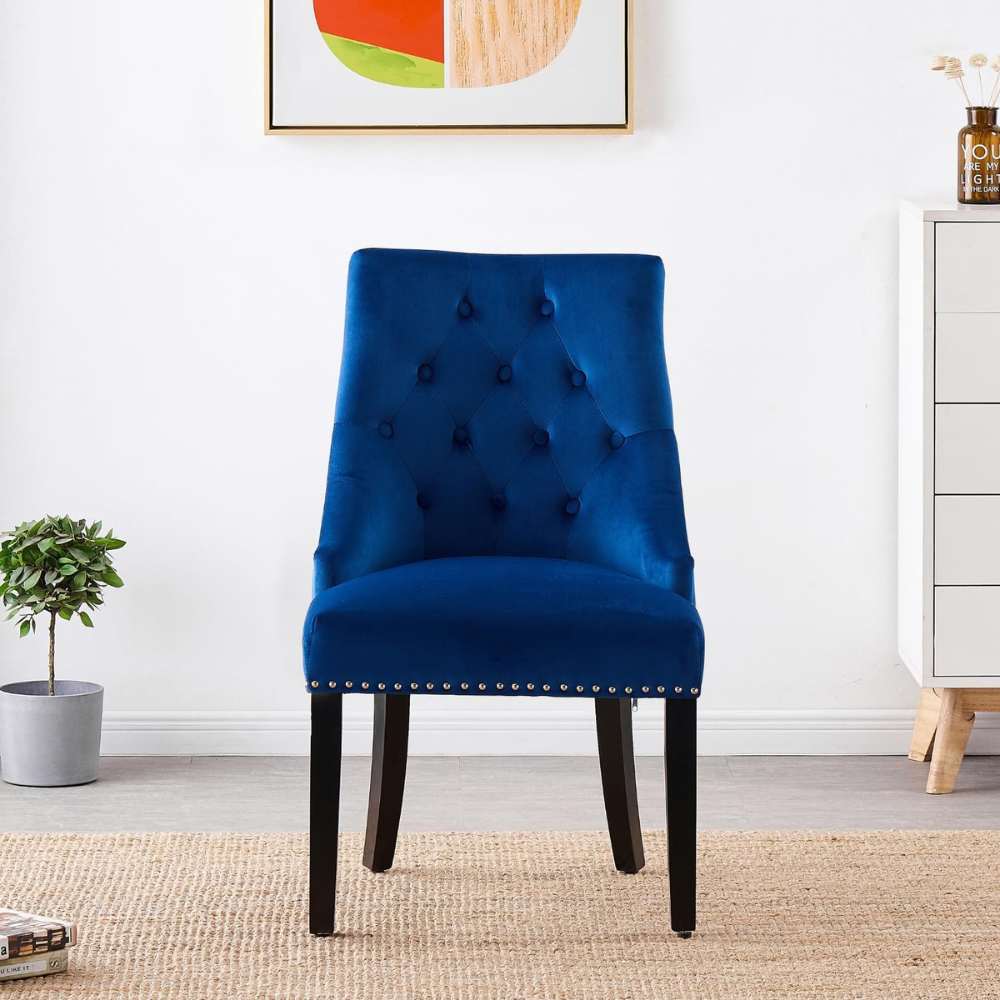 Life Interiors Windsor Blue Velvet Knocker Back Dining Chair Set of 6 Image 6