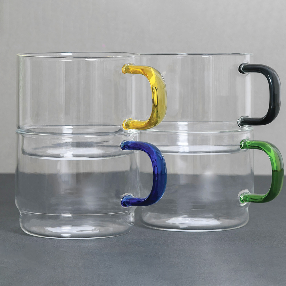Set of 4 Stackable Glass Coffee Cups - Clear Image 2