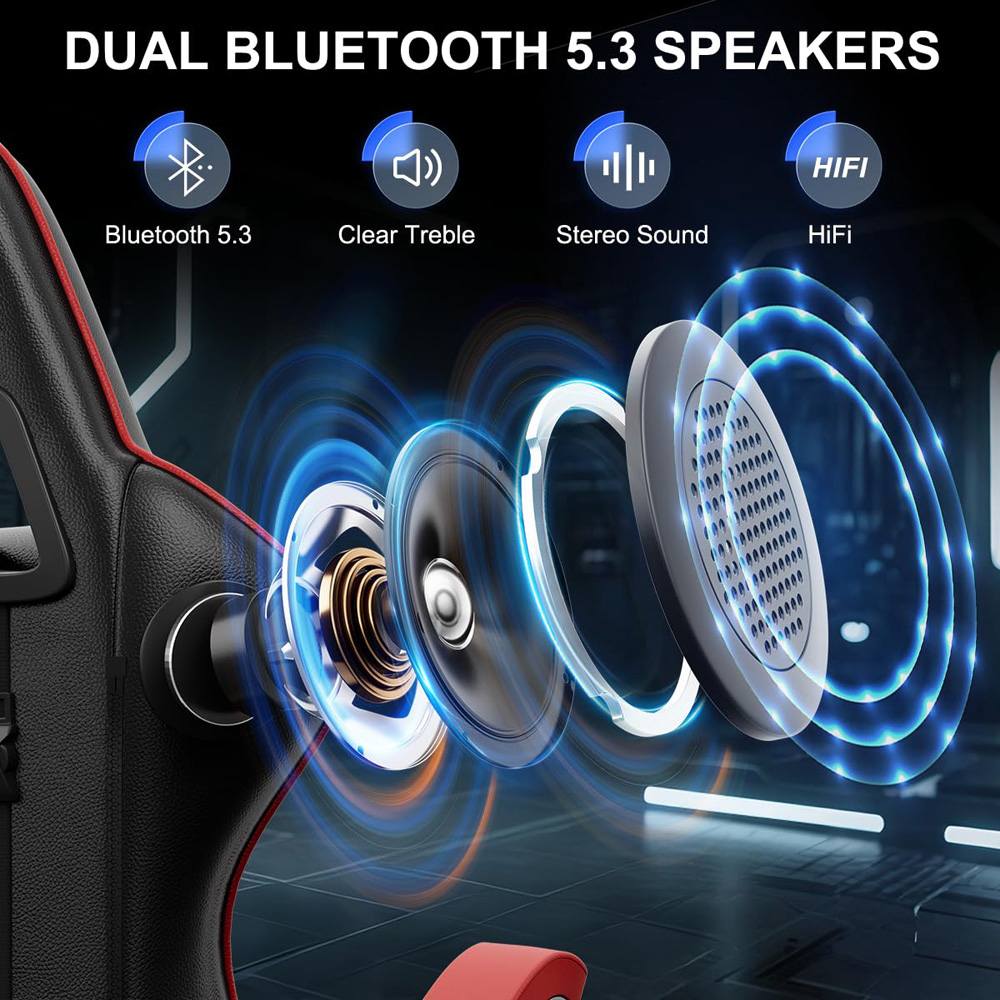 Rattrix Red Height Adjustable Gaming Chair with Bluetooth 5.3 Speakers and Lumbar Support Image 5