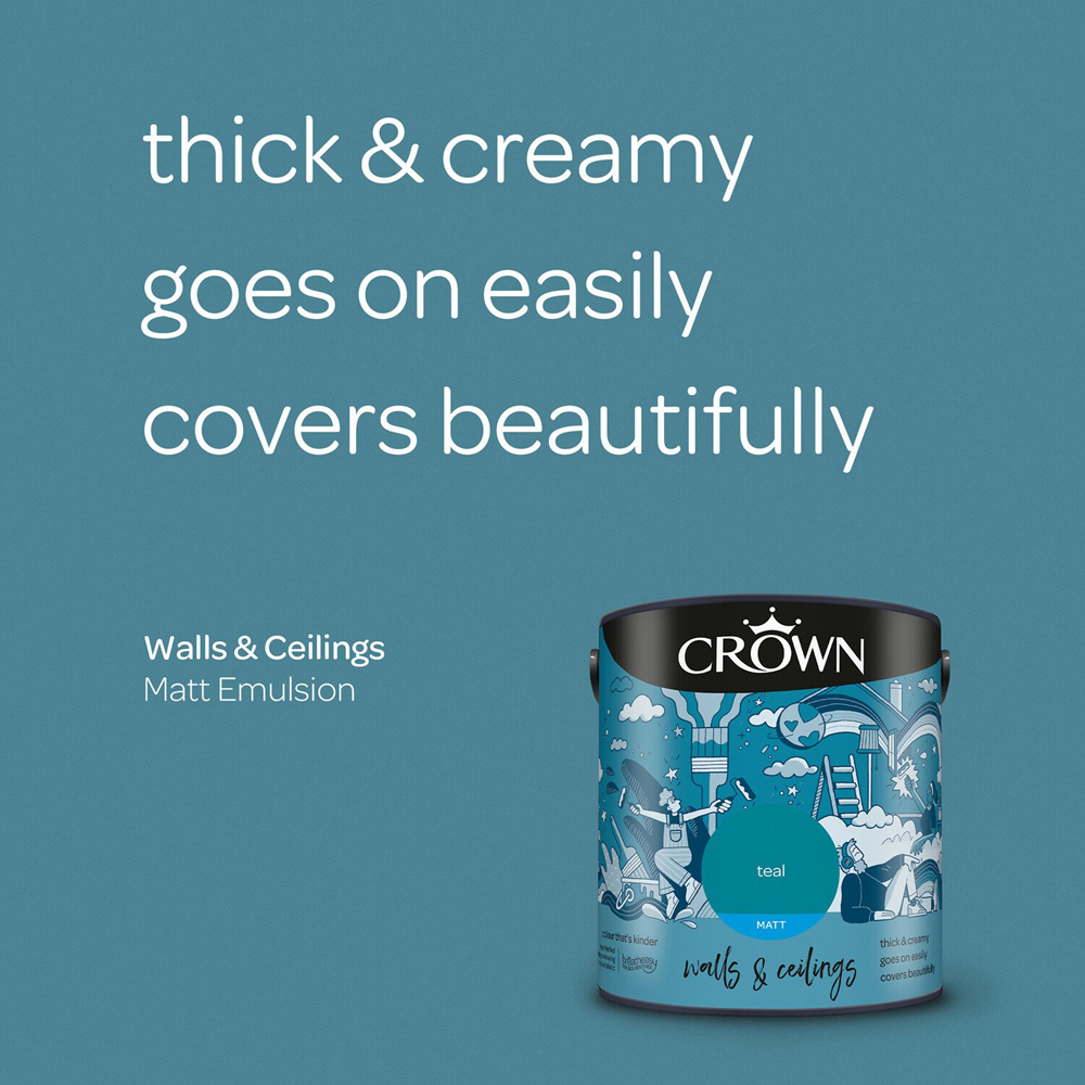 Crown Wall & Ceilings Teal Matt Emulsion 2.5L Image 9