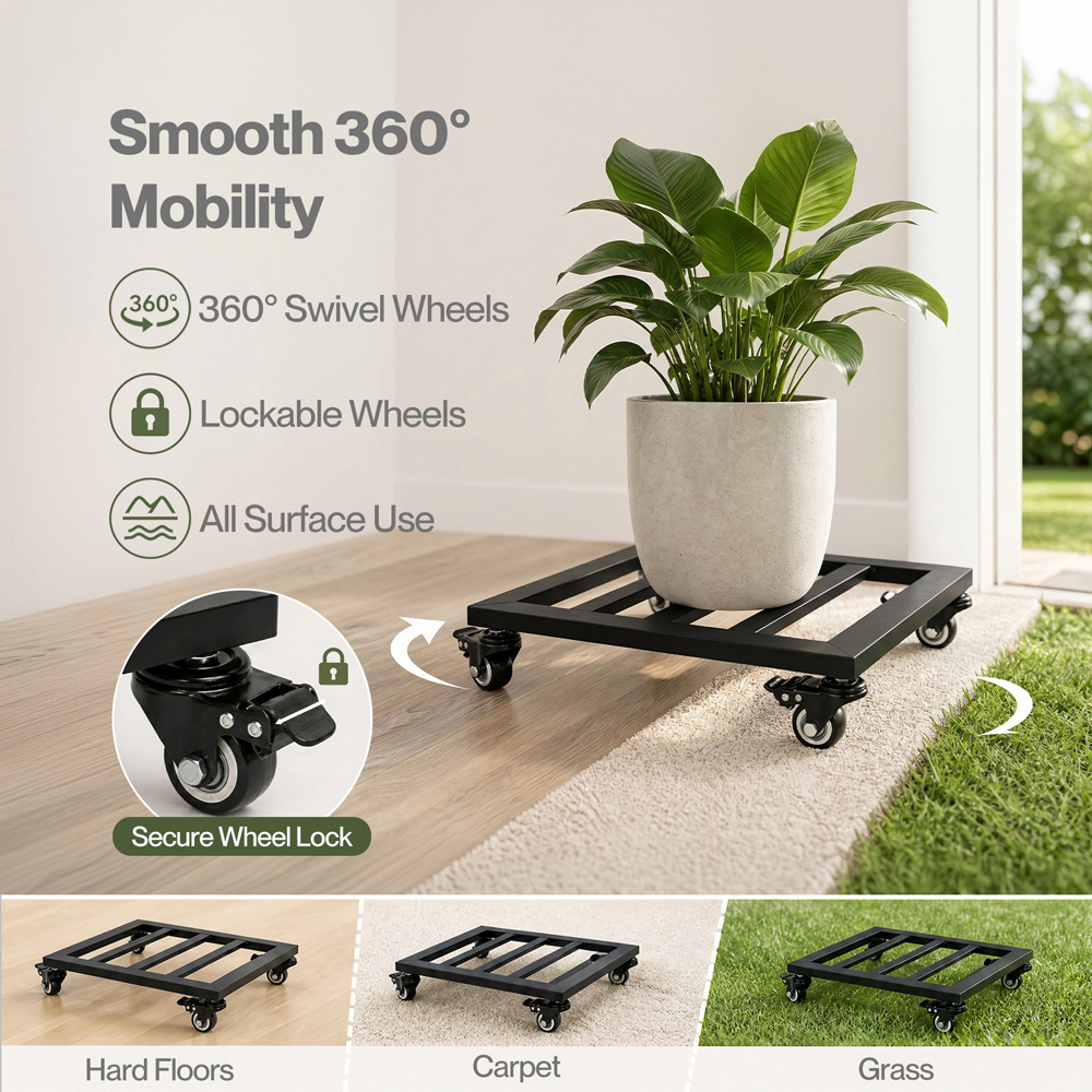 Toque 30 x 30cm Heavy Duty Plant Caddy with Wheels Set of 2 Image 4