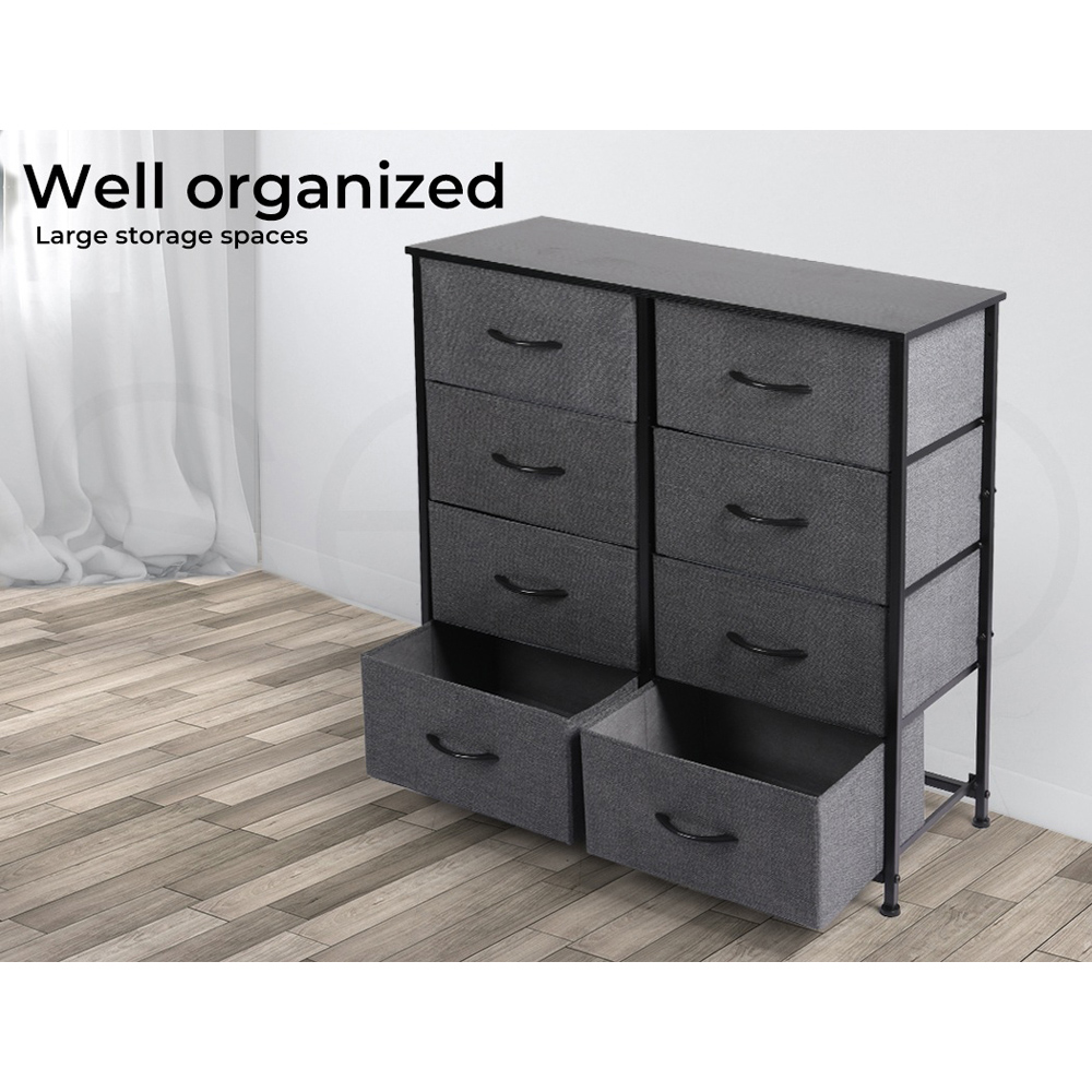 Levede Dark Grey and Black 8 Drawer Fabric Storage Unit Image 8