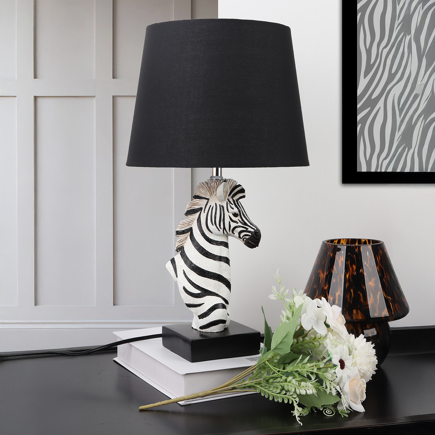 Zebra Shaped Table Lamp Black and White Image 2