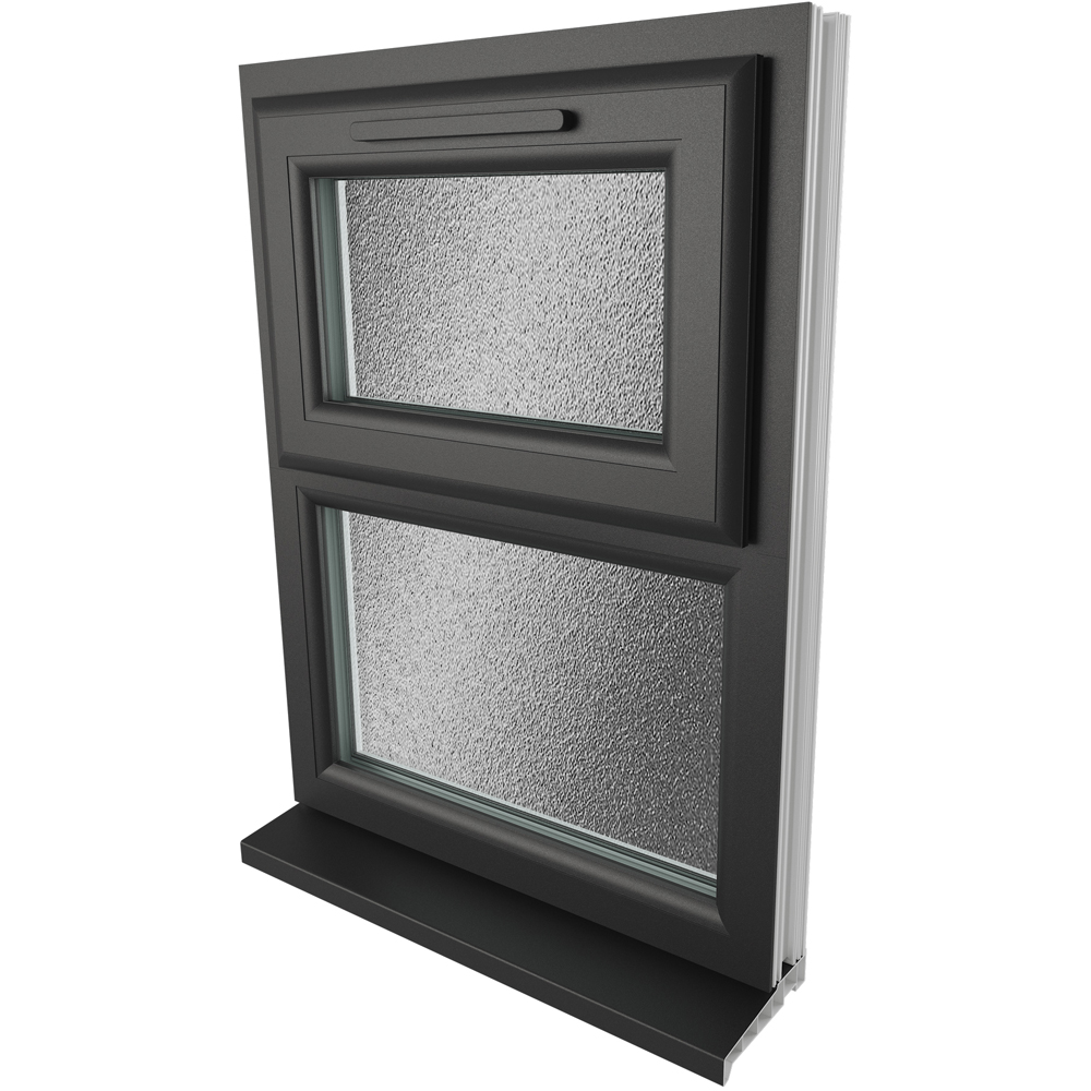 Crystal Black and White Top Hung Over Fixed Light Obscure Triple Glazed Window 1190 x 1115mm Image 4