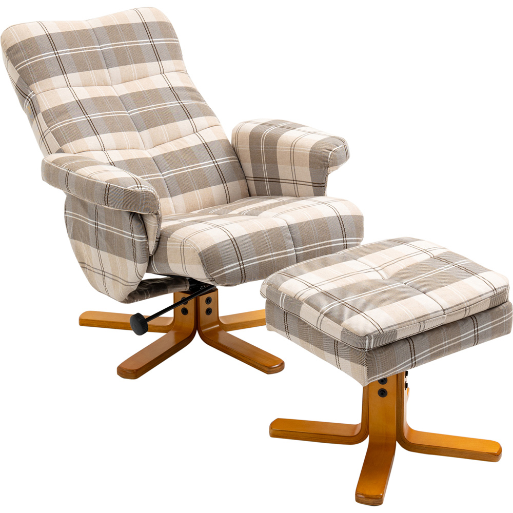 Portland Multicolour Linen Swivel Recliner Chair with Footstool Image 2