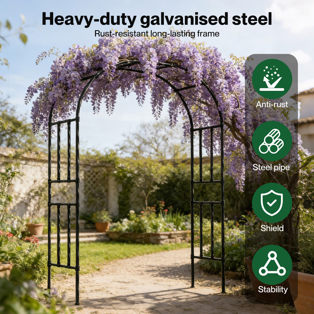 Lambu Black Metal Garden Arch 8 x 5ft Image 6