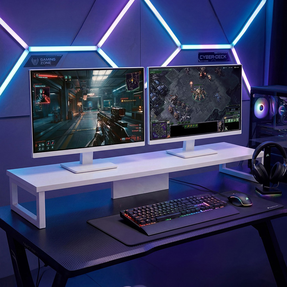 Levede White Dual Monitor Stand Riser 90cm Image 3