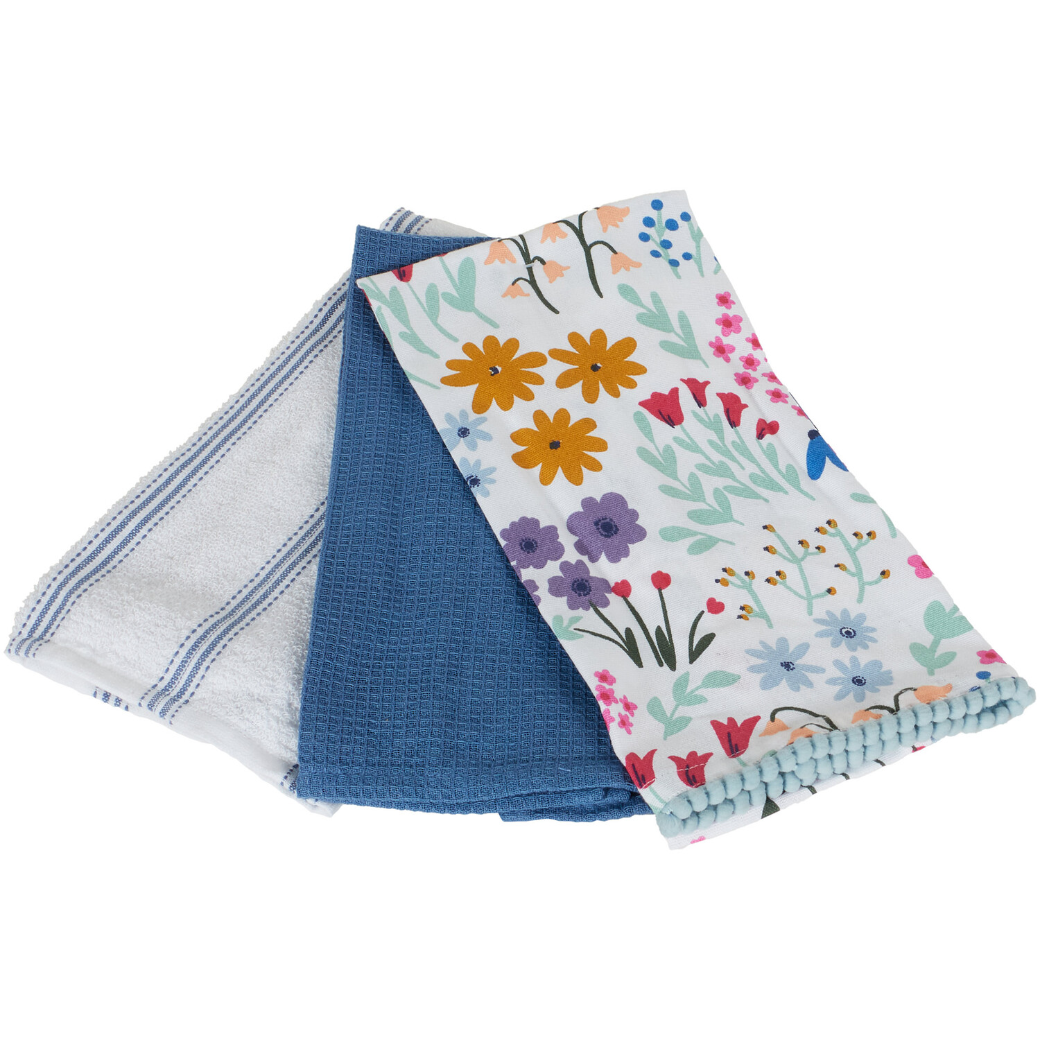 Pack of 3 Wild Flower Tea Towels - Blue Image 2