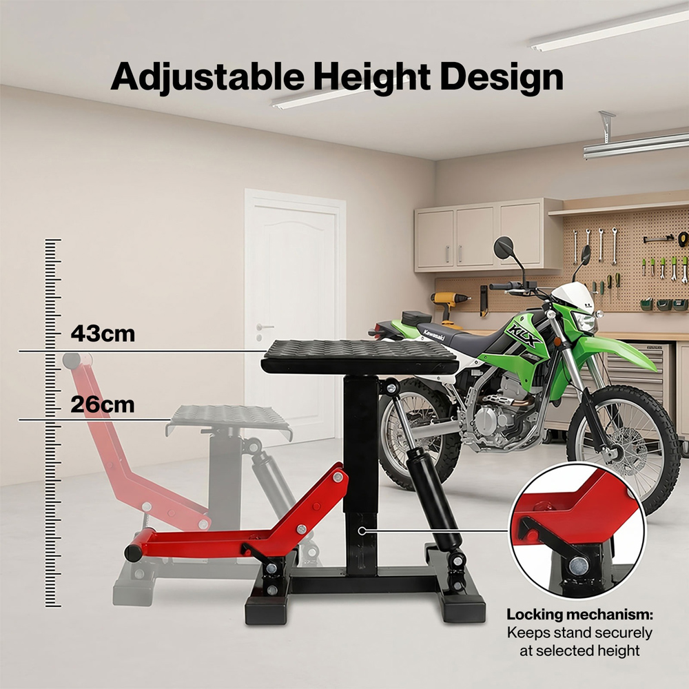 Monvelo Black Height Adjustable H-Shaped Hydraulic Motorcycle Lift Stand Image 4