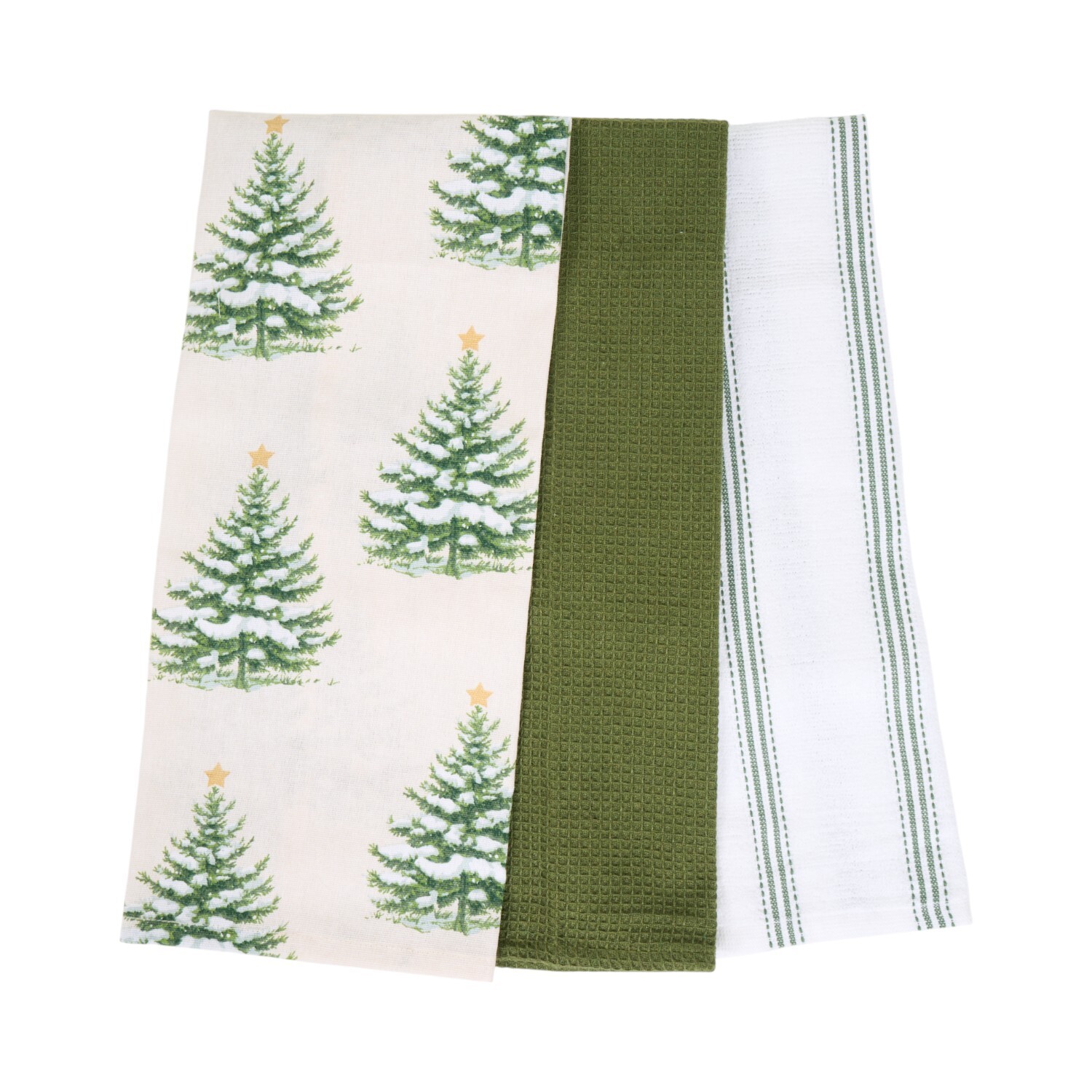 Pack of 3 Christmas Tree Tea Towels Green Image 3
