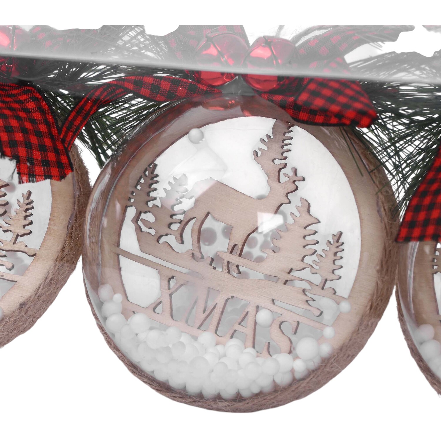 Set of 3 Snow Filled Scandi Baubles Natural Image 3