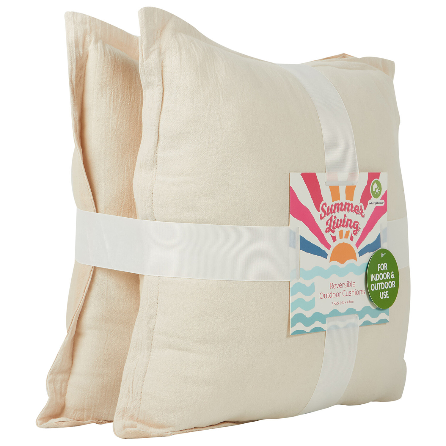 Pack of 2 Reversible Outdoor Cushions - Natural Image 2